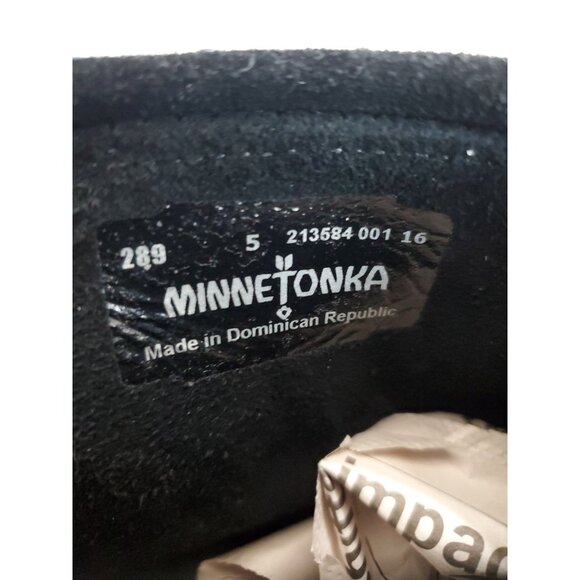 Minnetonka Women's Moccasin Size 5 Black Suede Ankle Fringe Zip Boots Leather - Picture 10 of 11